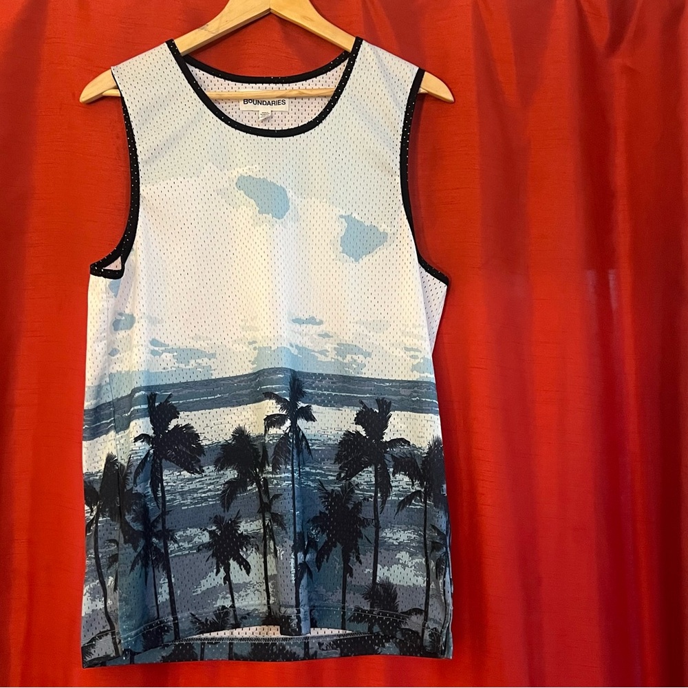 PREOWNED | No Boundaries Mesh Tank Top with Palm Tree Print – Size M (38-40)